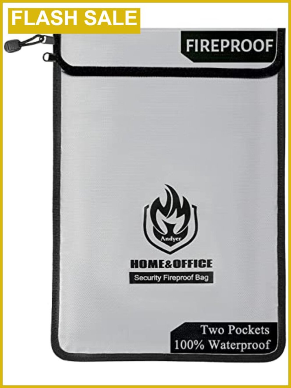 Fireproof Document Bag 15x11 Water Resistant 2-Pocket Zipper